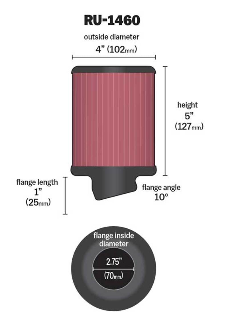 K&N Filter Universal Rubber Filter 2 3/4 inch 10 Degree Flange 4 inch OD 5 inch Height thumbnail 2