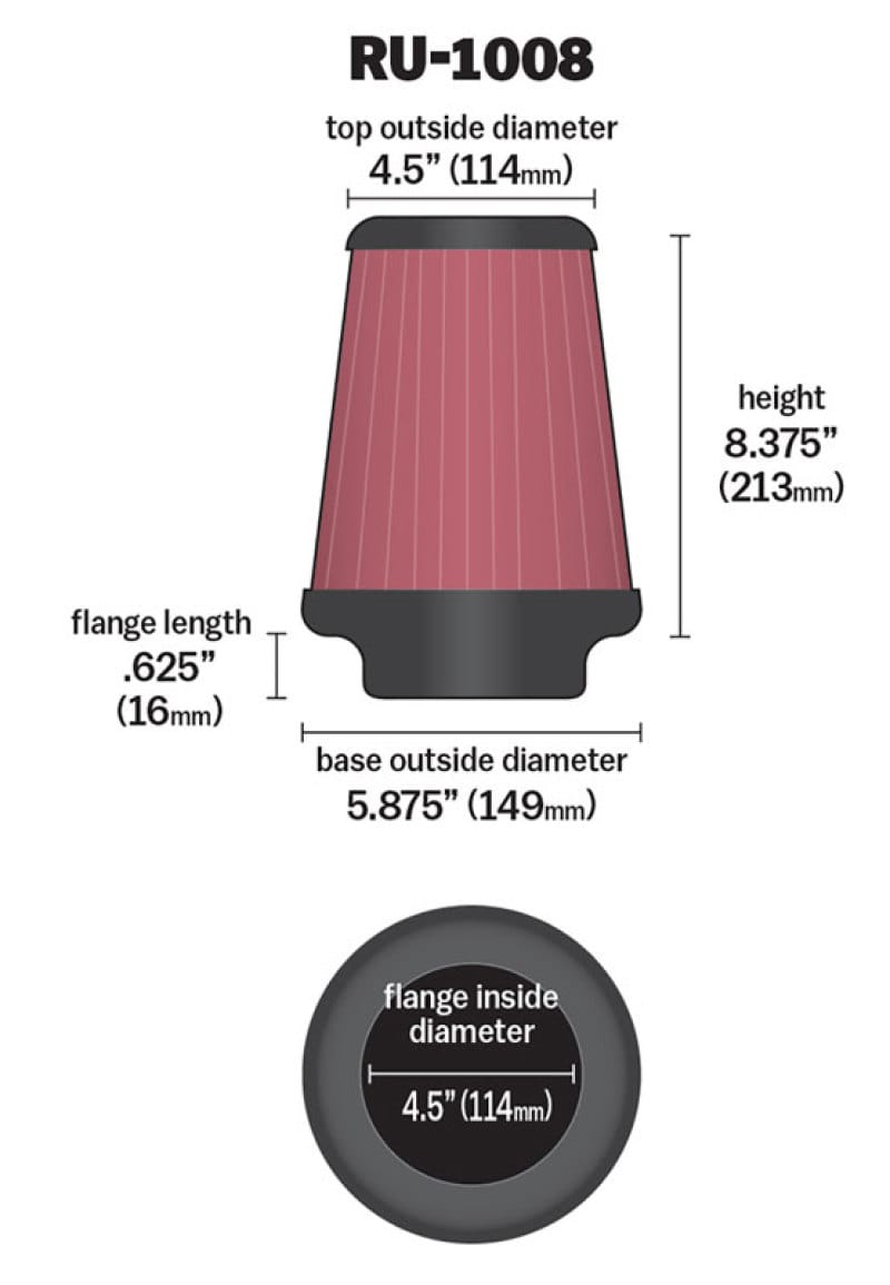 K&N Universal Clamp-On Air Filter 4-1/2in FLG / 5-7/8in B / 4-1/2in T / 8-3/8in H thumbnail 4
