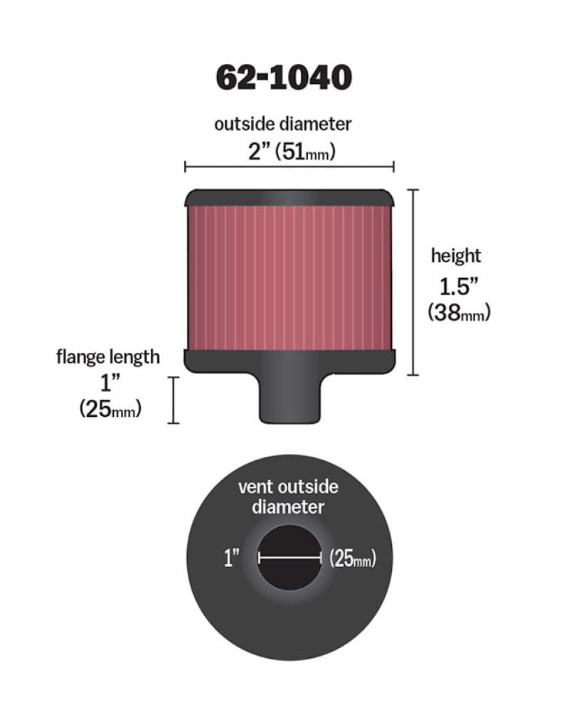 K&N Steel Base Crankcase Vent Filter/Breather 1in Vent OD x 2in OD x 1.5in Height thumbnail 2