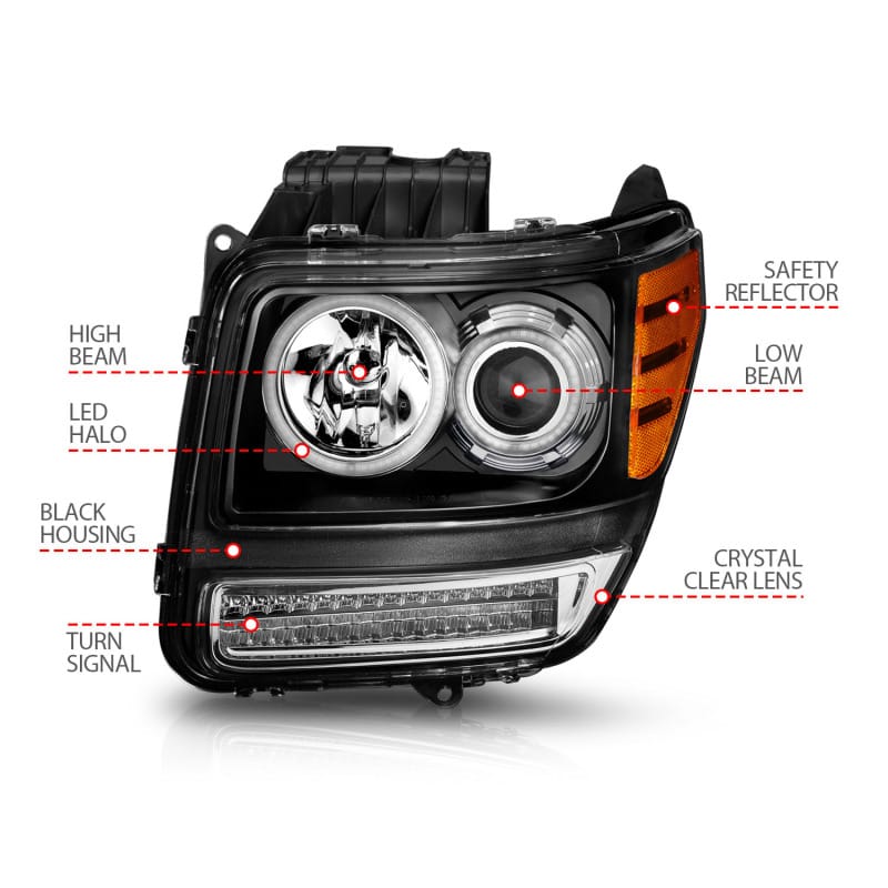 ANZO 2007-2012 Dodge Nitro Projector Headlights w/ Halo Black (CCFL) G2 thumbnail 6