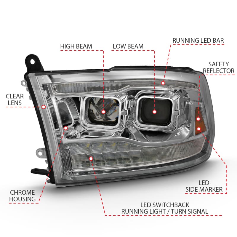 ANZO 2009-2018 Dodge Ram 1500 Projector H.L. Switchback Chrome Amber thumbnail 5