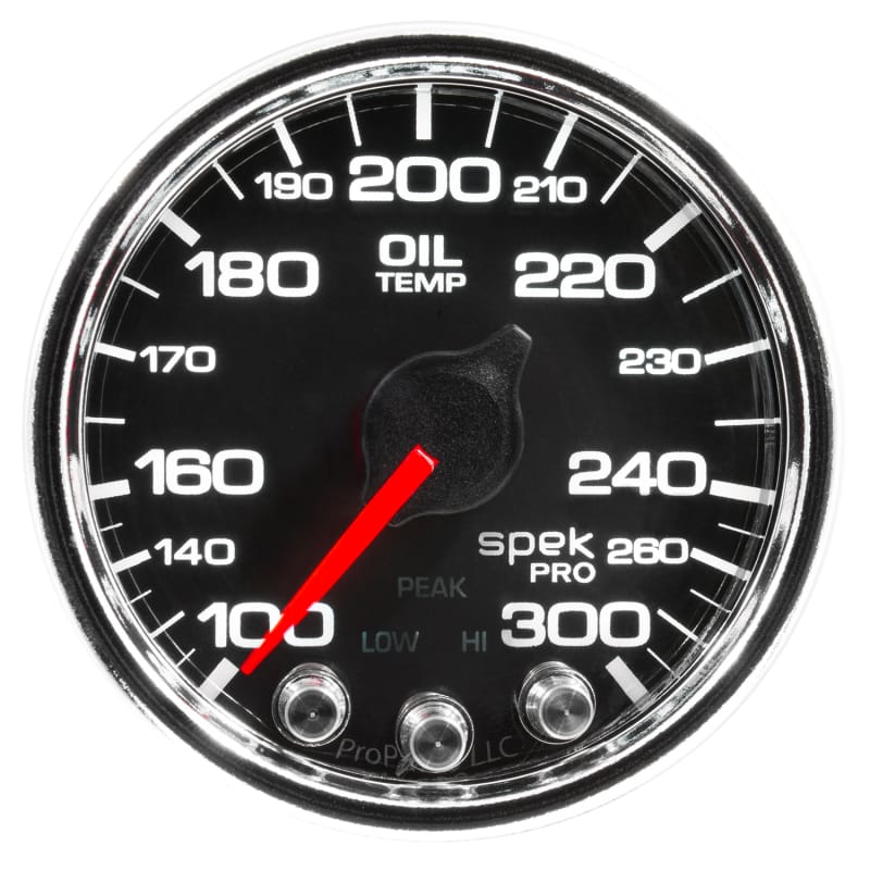 Autometer Spek-Pro Gauge Oil Temp 2 1/16in 300f Stepper Motor W/Peak & Warn Blk/Chrm - P32231