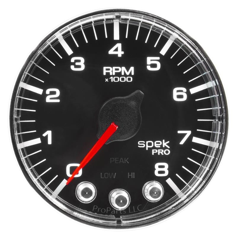 Autometer Spek-Pro Gauge Tach 2 1/16in 8K Rpm W/ Shift Light & Peak Mem Blk/Chrm - P334318