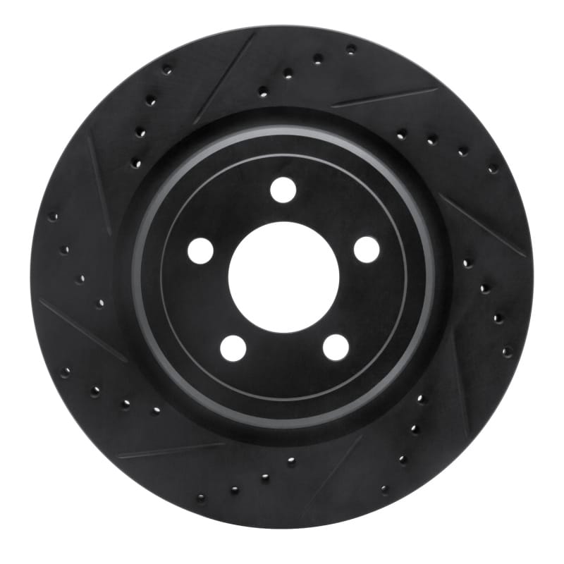 R1 06-23 Dodge Charger Rear Left Drilled & Slotted Black Brake Rotor
