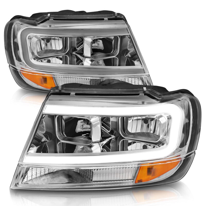 ANZO 1999-2004 Jeep Grand Cherokee Crystal Headlights w/ Light Bar Chrome Housing thumbnail 3