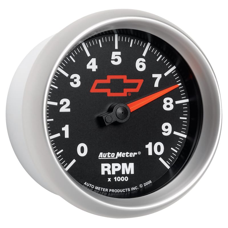AutoMeter Gauge Tachometer 3-3/8in. 10K RPM In-Dash Chevy Red Bowtie Black thumbnail 6