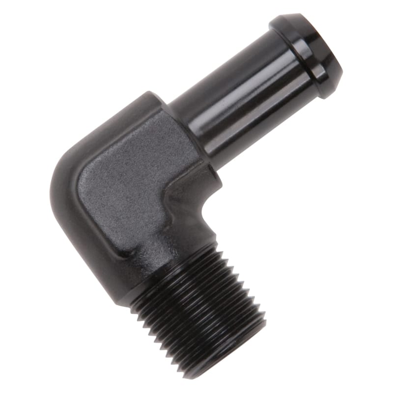 Edelbrock Hose End 90-Degree 3/8In NPT to 1/2In Barb Black Anodize thumbnail 3