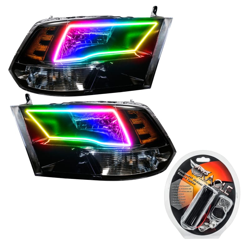 Oracle 09-17 RAM 1500 TRX/SLT Quad Pre-Assembled Headlights - Blk Housing - ColorSHIFT