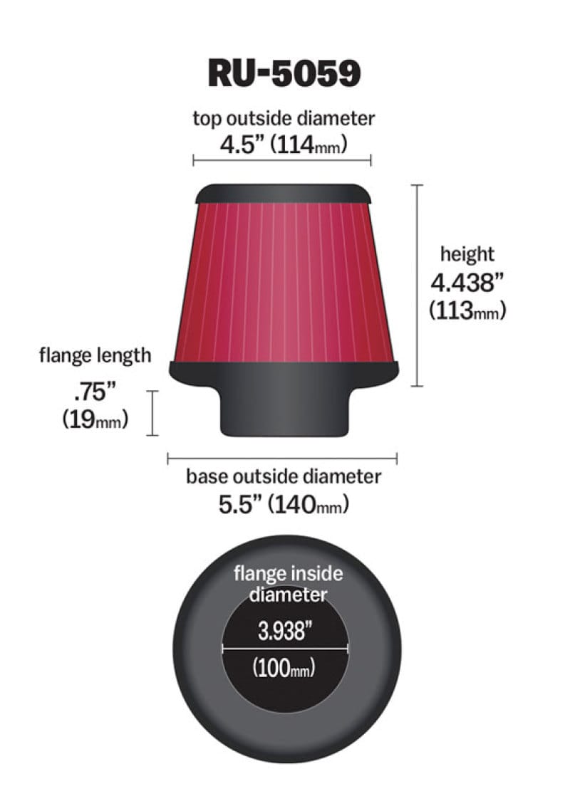 K&N Universal Clamp-On Air Filter 3-15/16in FLG / 5-1/2in B / 4-1/2in T / 4-7/16in H thumbnail 3