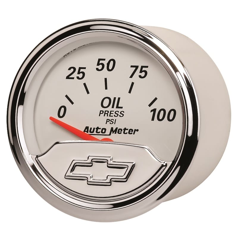 Autometer Chevy Vintage Bowtie 2-1/16in 0-100PSI Electronic Oil Pressure Gauge thumbnail 2
