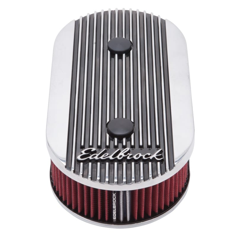 Edelbrock Air Cleaner Elite II Oval Dual-Quad Carbs 2 5In Red Element Polished thumbnail 2
