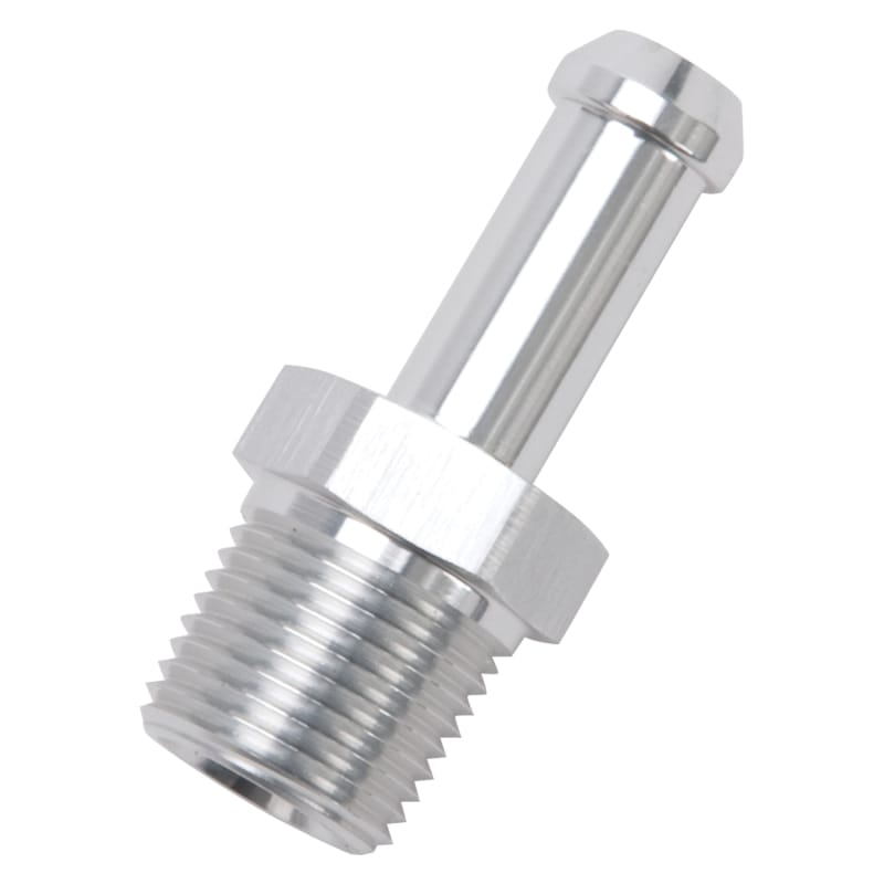 Edelbrock Hose End Straight 3/8In NPT to 3/8In Barb Clear Anodize thumbnail 3
