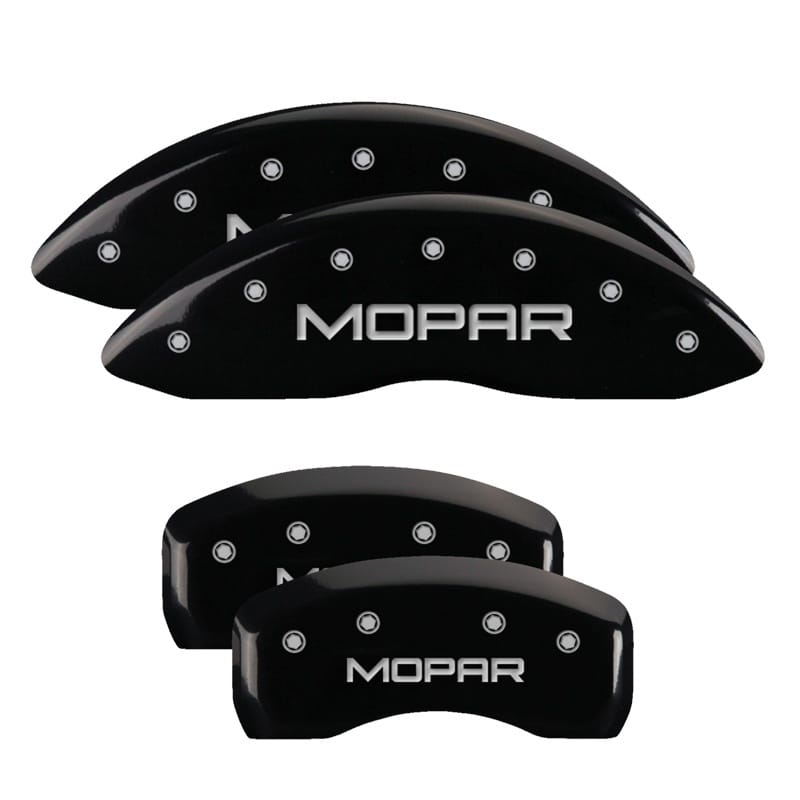 MGP 4 Caliper Covers Engraved Front & Rear MOPAR Black finish silver ch - 12192SMOPBK