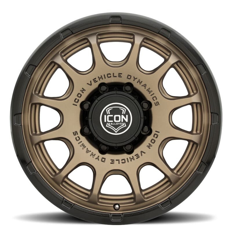 ICON Alloys Rancho 20x9 / 8x6.5 / 12mm / 5.5in BS Satin Bronze Wheel w/ Gloss Black Lip thumbnail 3