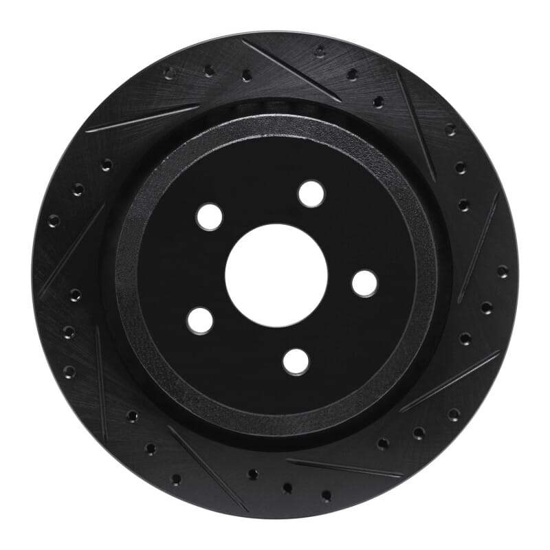 R1 89-95 Chrysler LeBaron Rear Right Drilled & Slotted Black Brake Rotor