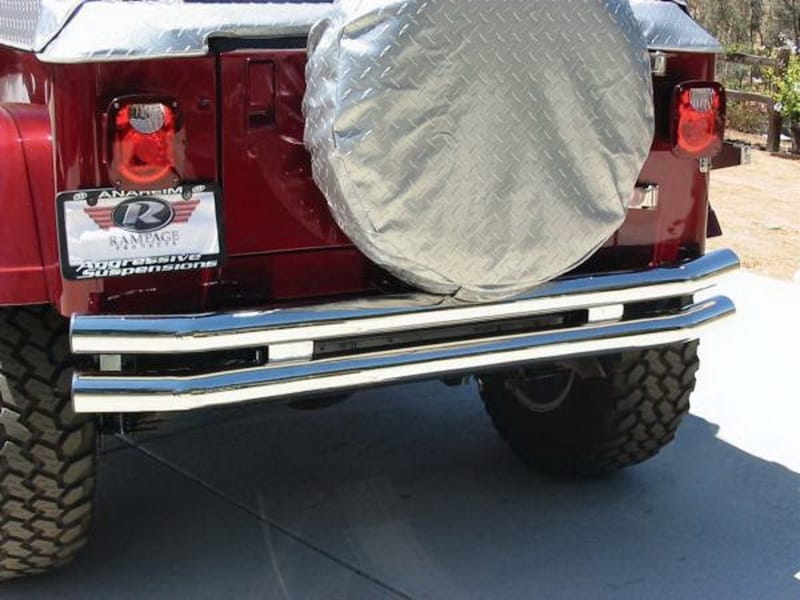Rampage 1976-1983 Jeep CJ5 Double Tube Rear Bumper w/Hitch Receiver - Stainless
