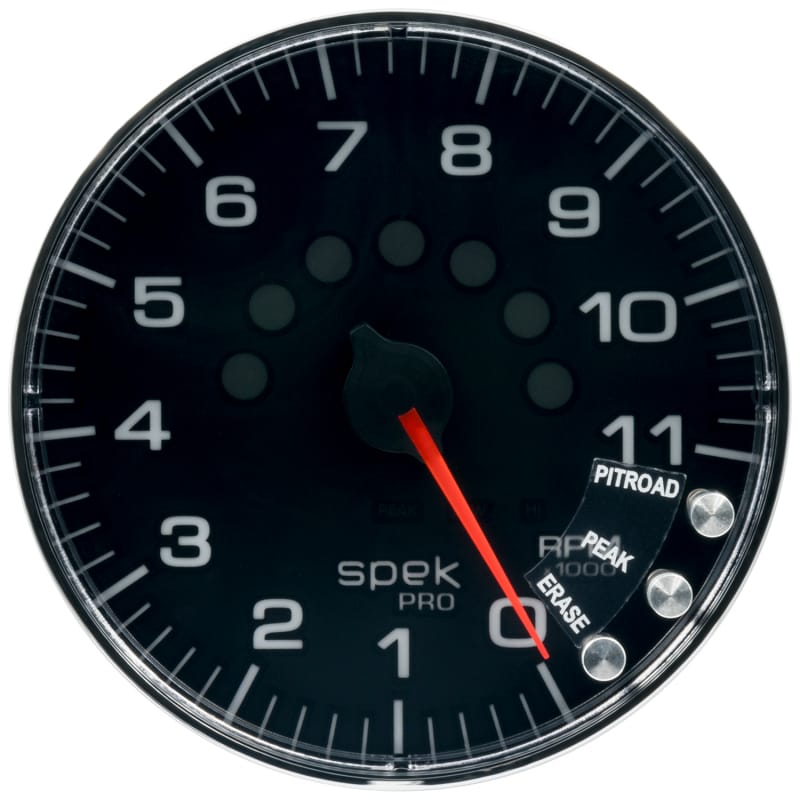 Autometer Spek-Pro Gauge Tachometer 5in 11K Rpm W/Shift Light & Peak Mem Black/Chrome - P239318 thumbnail 2