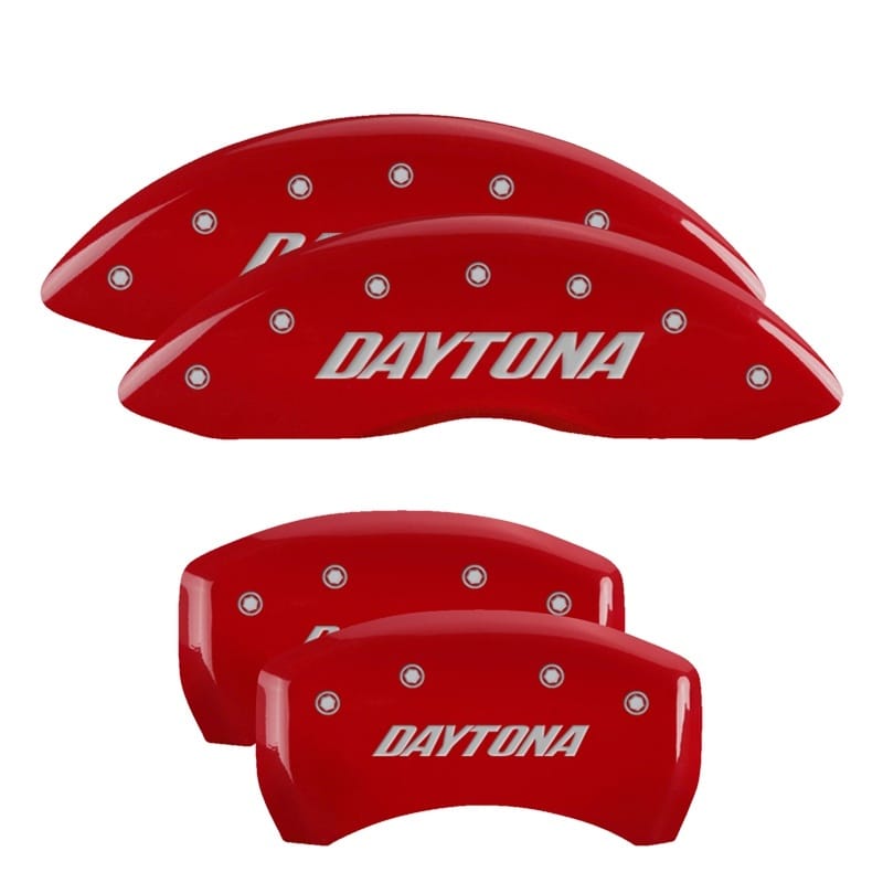 MGP 4 Caliper Covers Engraved Front & Rear Daytona Red finish silver ch - 12162SDAYRD