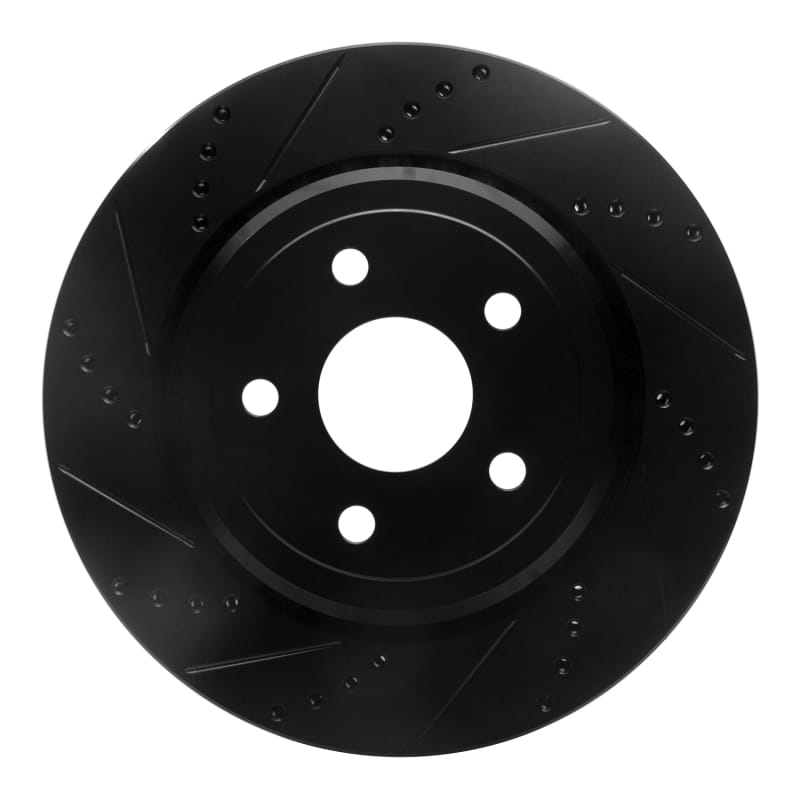 R1 2012-2025 Dodge Durango Rear Left Drilled & Slotted Black Brake Rotor