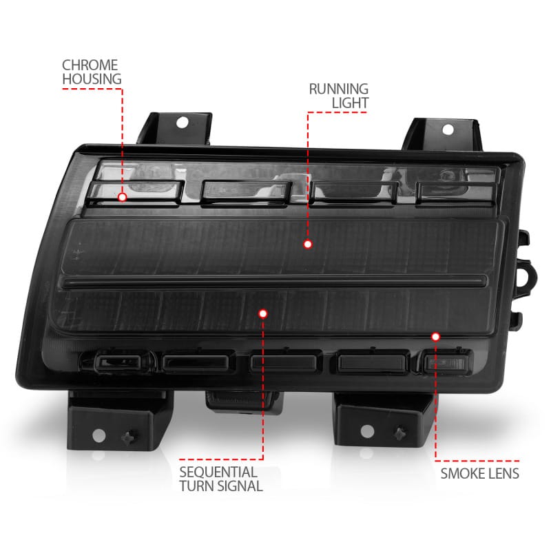 ANZO 2018-2021 Jeep Wrangler LED Side Markers Chrome Housing Smoke Lens w/ Seq. Signal Low Config thumbnail 5