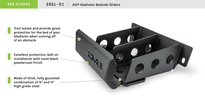 DV8 Offroad 2019+ Jeep Gladiator Bedside Sliders thumbnail 4