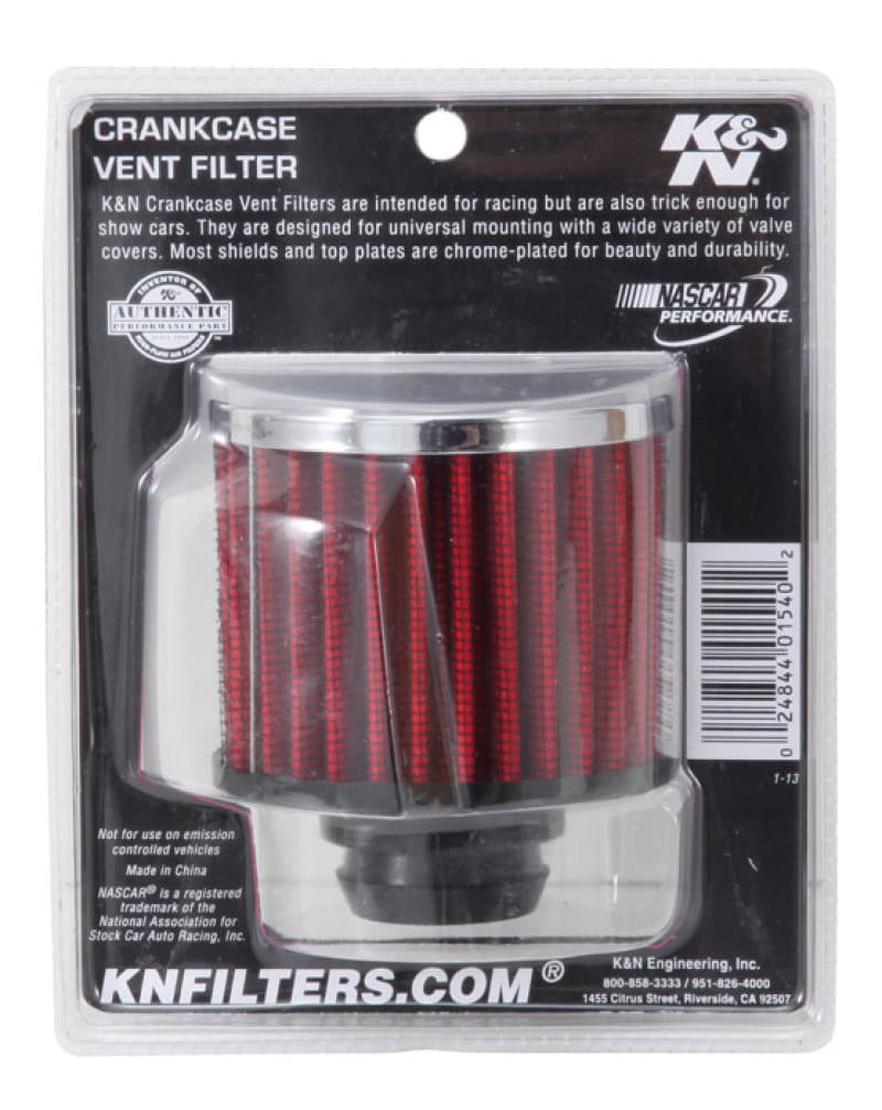 K&N Rubber Base Chrome Top Push-In Crankcase Vent Filter 3in OD x 2-1/2in H. thumbnail 2