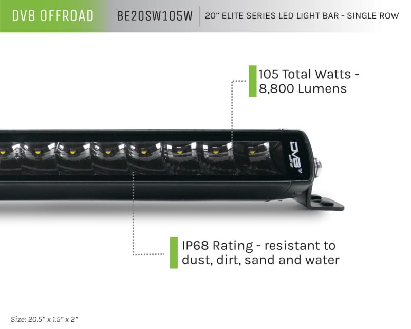 DV8 Offroad 20in Elite Series Light Bar 105W LED - Single Row thumbnail 3