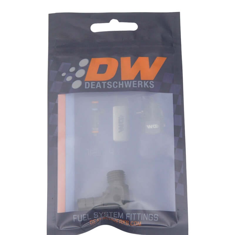 DeatschWerks Metric M12 to 3/8in Hose Barb 90-Degree Fitting w/ Venturi Port - Anodized Matte Black thumbnail 2