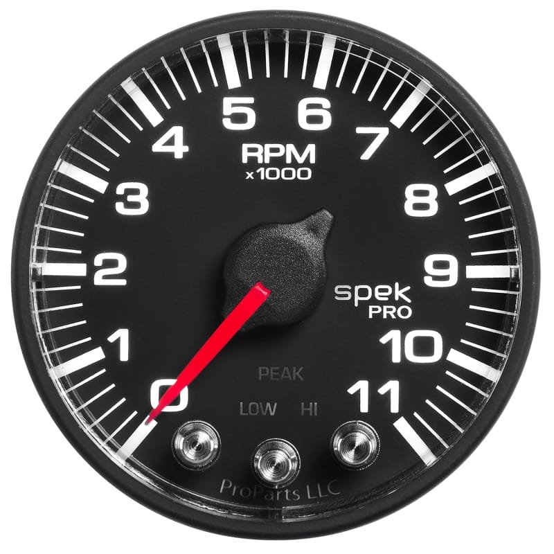 Autometer Spek-Pro Gauge Tach 2 1/16in 11K Rpm W/ Shift Light & Peak Mem - Blk/Blk thumbnail 3