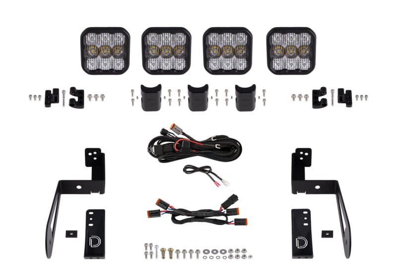 Diode Dynamics Jeep JK SS5 4-Pod CrossLink Grille Lightbar Kit Pro - White Combo