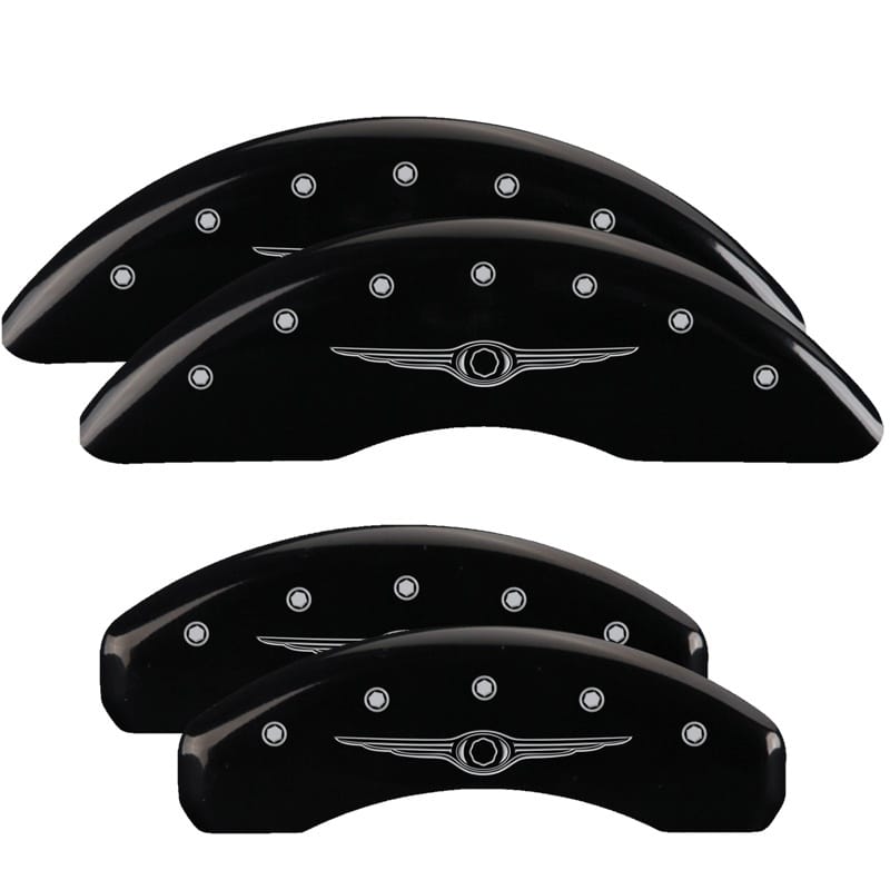 MGP 4 Caliper Covers Engraved Front & Rear Style 1/Chrysler Wing Black finish silver ch - 32002SCW1BK