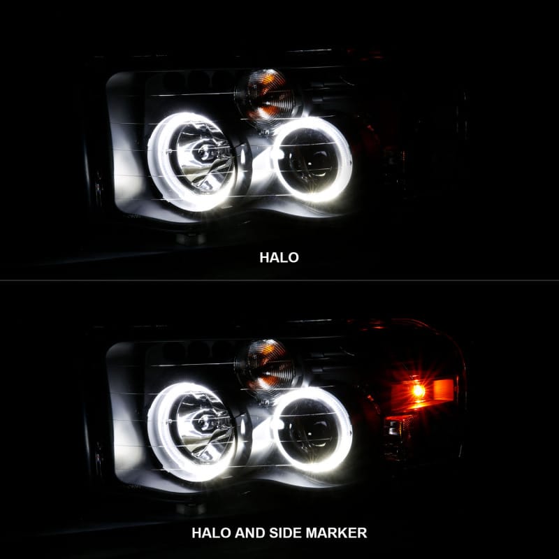 ANZO 2002-2005 Dodge Ram 1500 Projector Headlights w/ Halo Black Clear Amber thumbnail 3