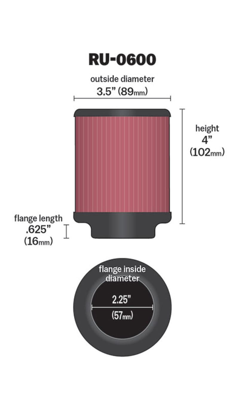 K&N Filter Universal Rubber Filter 2 1/4 inch Flange 3 1/2 inch OD 4 inch Height thumbnail 2