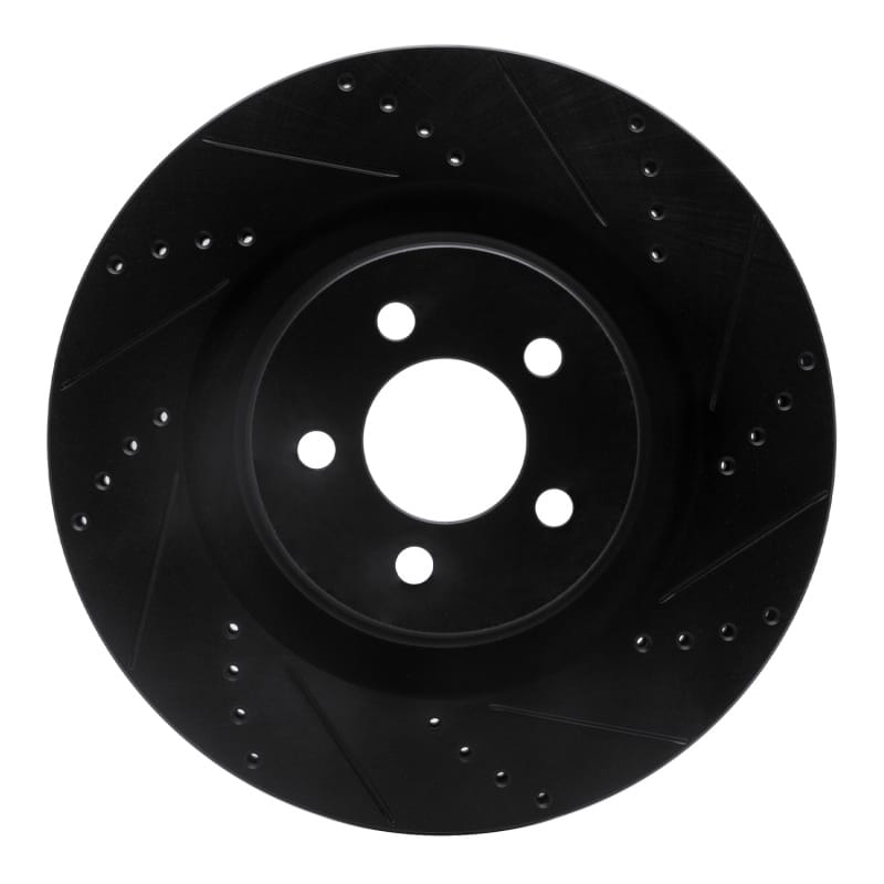 R1 05-23 Chrysler 300 Front Right Drilled & Slotted Black Brake Rotor - 633-39019R