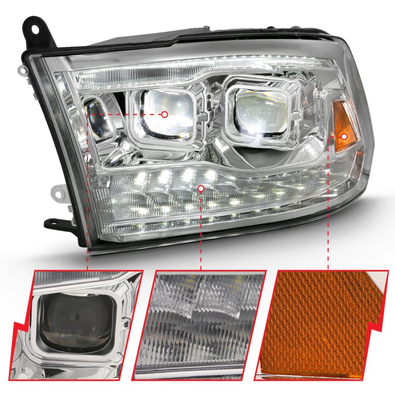 ANZO 2009-2018 Dodge Ram 1500 Led Projector Plank Style Switchback H.L Halo Chrome Amber (OE Style) thumbnail 4