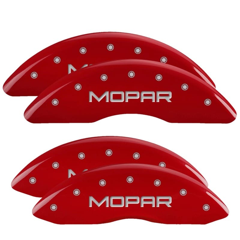 MGP 4 Caliper Covers Engraved Front & Rear MOPAR Red finish silver ch - 55002SMOPRD