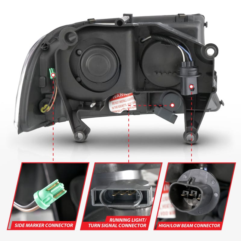 ANZO 97-04 Dodge Dakota/Durango Crystal headlight Set w/ Light Bar Black Housing thumbnail 6