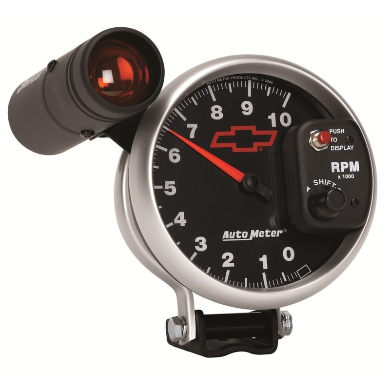 Autometer GM Bowtie Black 5in 10000 RPM Pedestal Electronic Tachometer w/ Ext Shift Light thumbnail 5