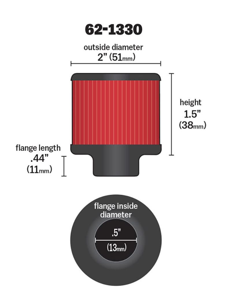 K&N Clamp On Rubber Base Crankcase Vent Filter 0.5in Flange ID 2in OD 1.5in Height thumbnail 4