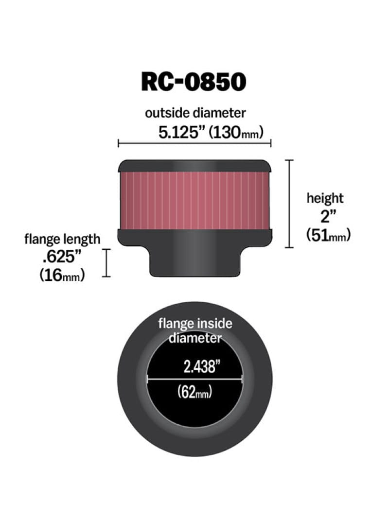 K&N Universal Chrome Filter 2.438in Flange ID x 5.125in OD x 2in H thumbnail 2