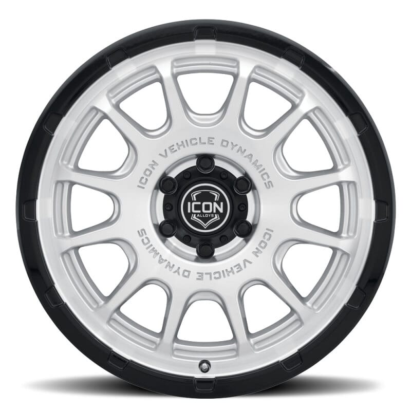 ICON Alloys Rancho 20x9 / 5x5 / -12mm / 4.5in BS Silver Machined w/ Gloss Black Lip Wheel thumbnail 3