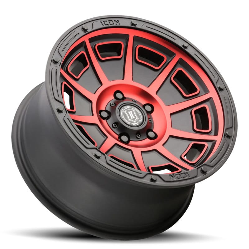 ICON Victory 17x8.5 5x4.5 0mm Offset 4.75in BS Satin Black w/Red Tint Wheel thumbnail 3
