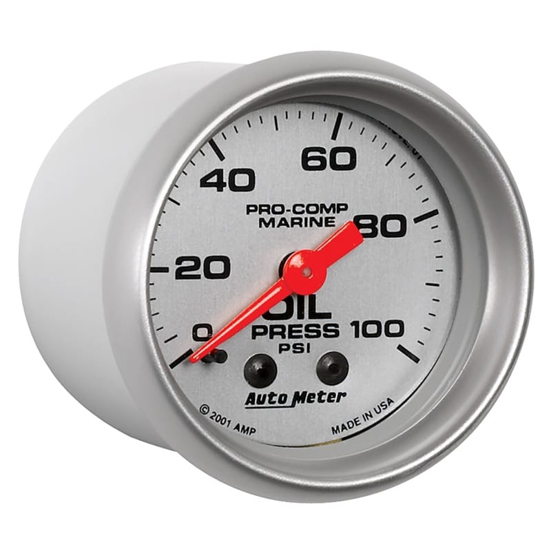 Autometer Marine Silver Oil Pressure 2 1/16in 100 psi Mechanical Gauge thumbnail 3