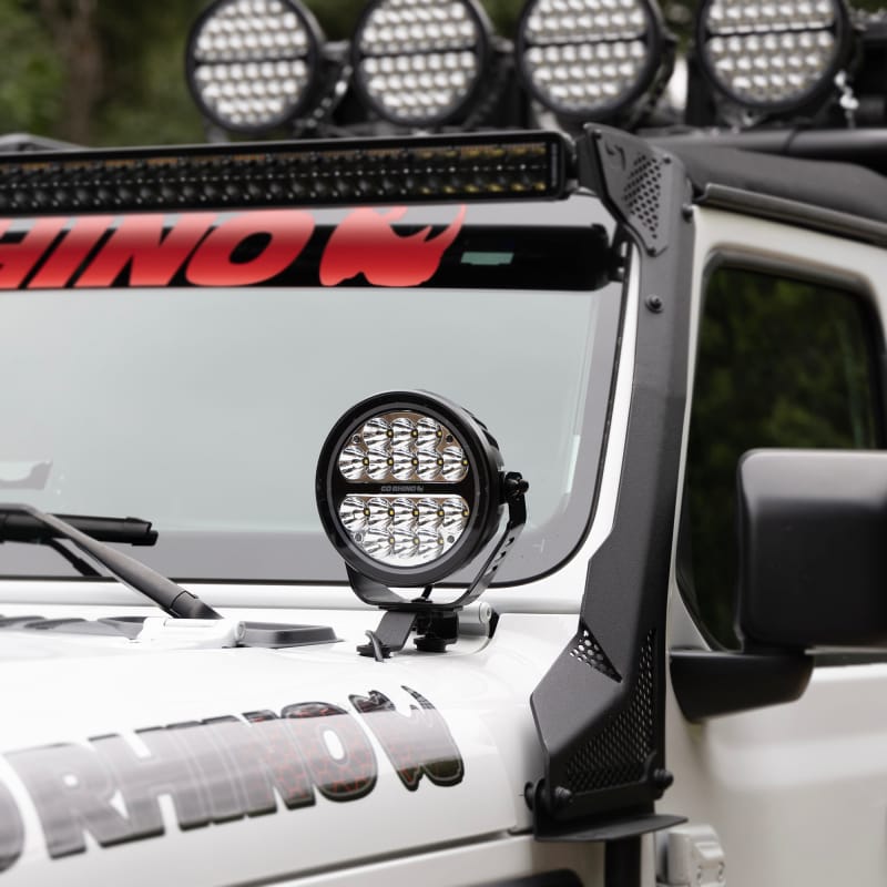 Go Rhino Xplor Blackout Series Round LED Driving Light w/DRL (Surface/Threaded Stud Mnt) 7in. - Blk thumbnail 4