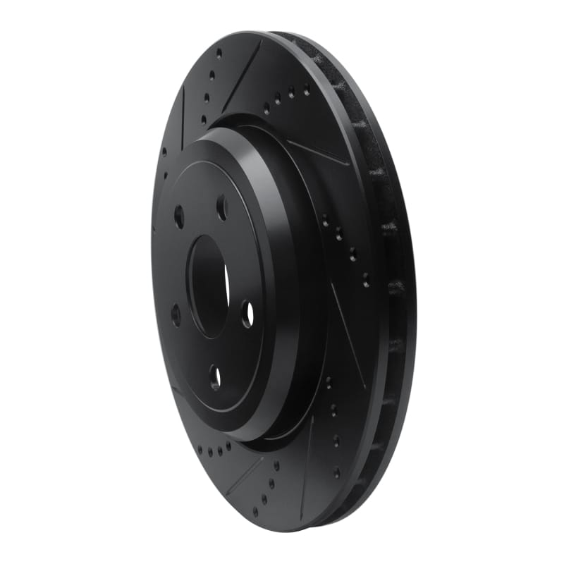 R1 2012-2025 Dodge Durango Rear Left Drilled & Slotted Black Brake Rotor thumbnail 2