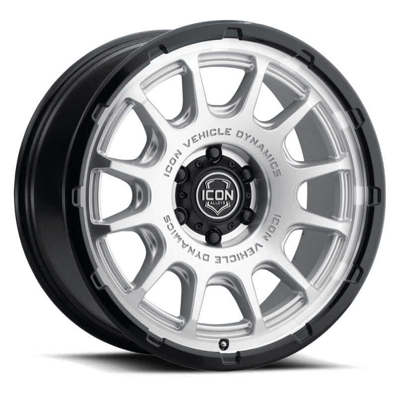 ICON Alloys Rancho 20x9 / 5x5 / -12mm / 4.5in BS Silver Machined w/ Gloss Black Lip Wheel