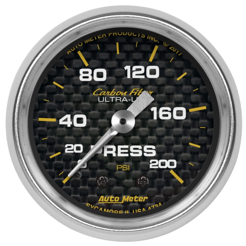 Autometer Carbon Fiber 2-1/16in Mechanical 0-200 PSI Pressure Gauge