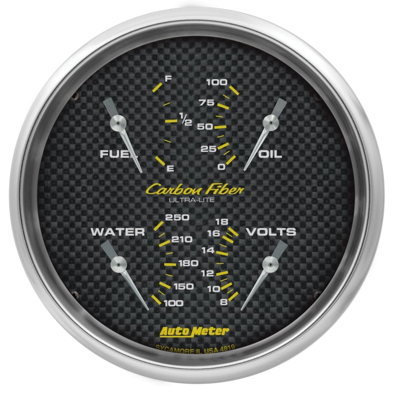 AutoMeter Carbon Fiber Quad Gauge 5in. 0 Ohm (E) - 90 Ohm (F) Electric
