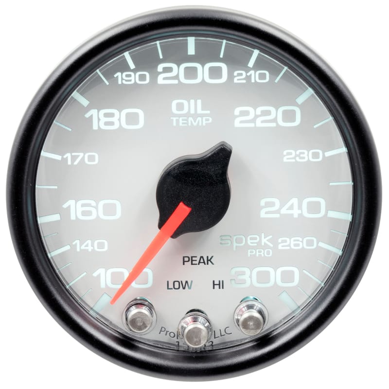 Autometer Spek-Pro Gauge Oil Temp 2 1/16in 300f Stepper Motor W/Peak & Warn Wht/Blk - P32212 thumbnail 3