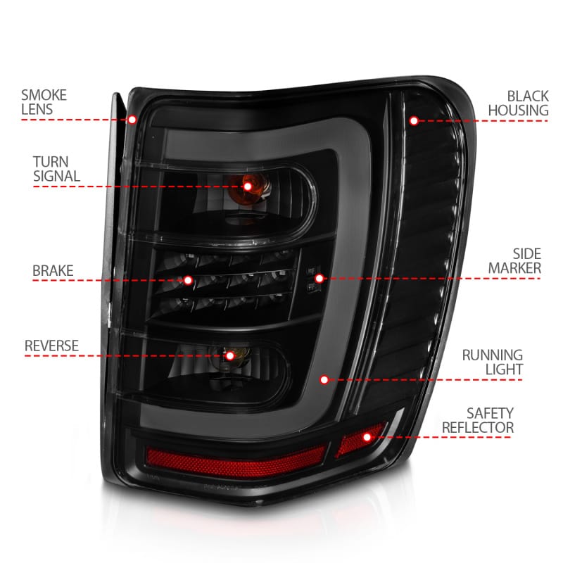 ANZO 1999-2004 Jeep Grand Cherokee LED Tail Lights w/ Light Bar Black Housing Smoke Lens thumbnail 5